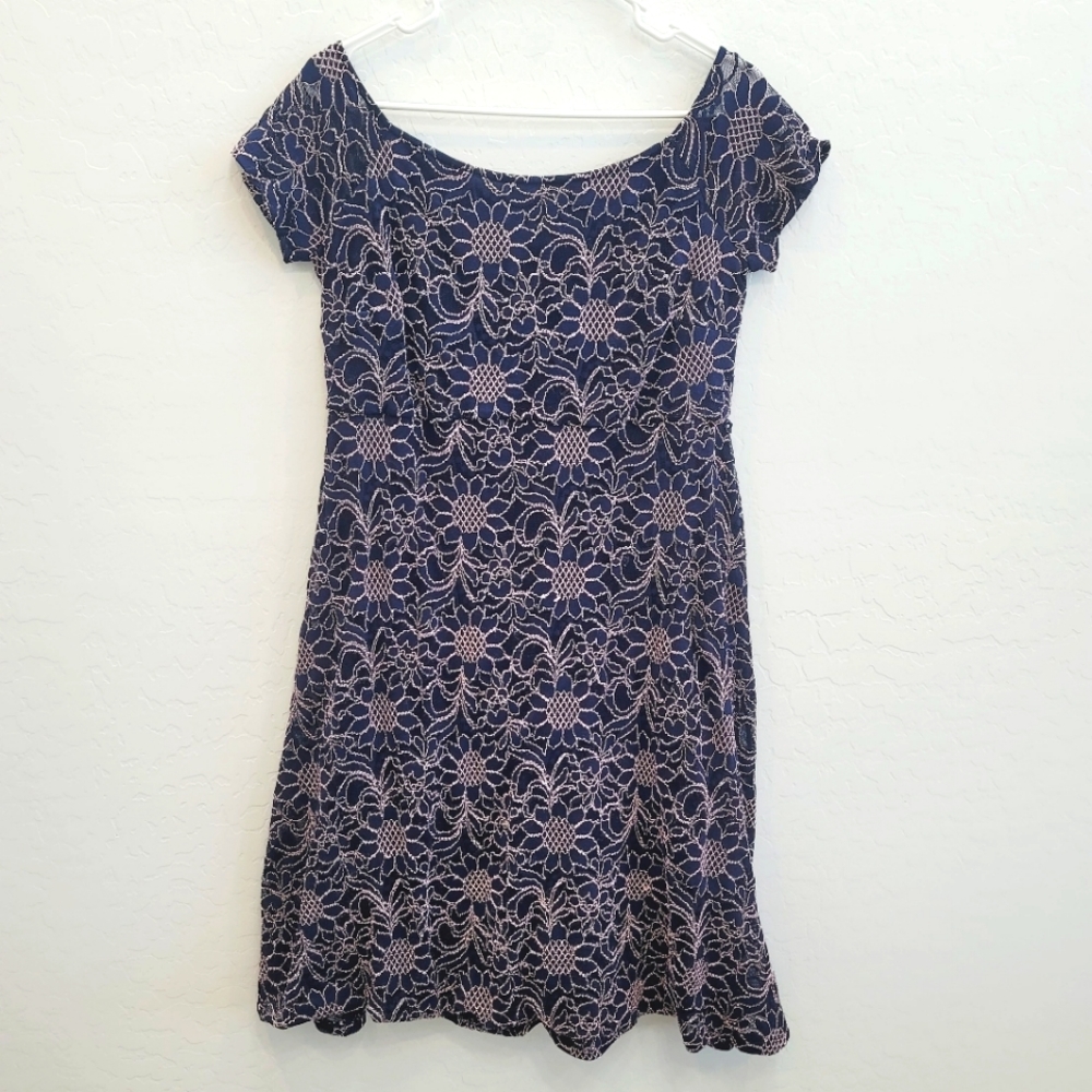 💕 Motherhood Maternity Blue & pink Floral Lace Dress Women's Medium Maternity